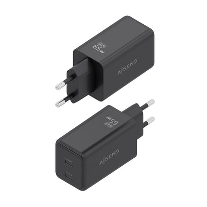 Cargador Pared AISENS GaN 65W 2USB-C (ASCH-65W2P079-BK)