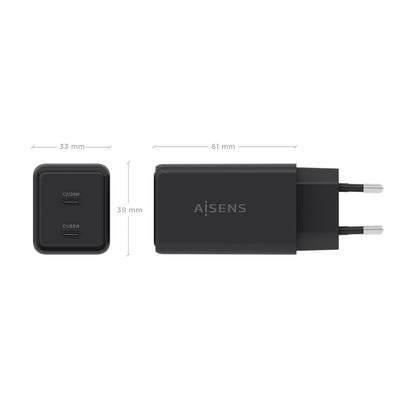 Cargador Pared AISENS GaN 65W 2USB-C (ASCH-65W2P079-BK)