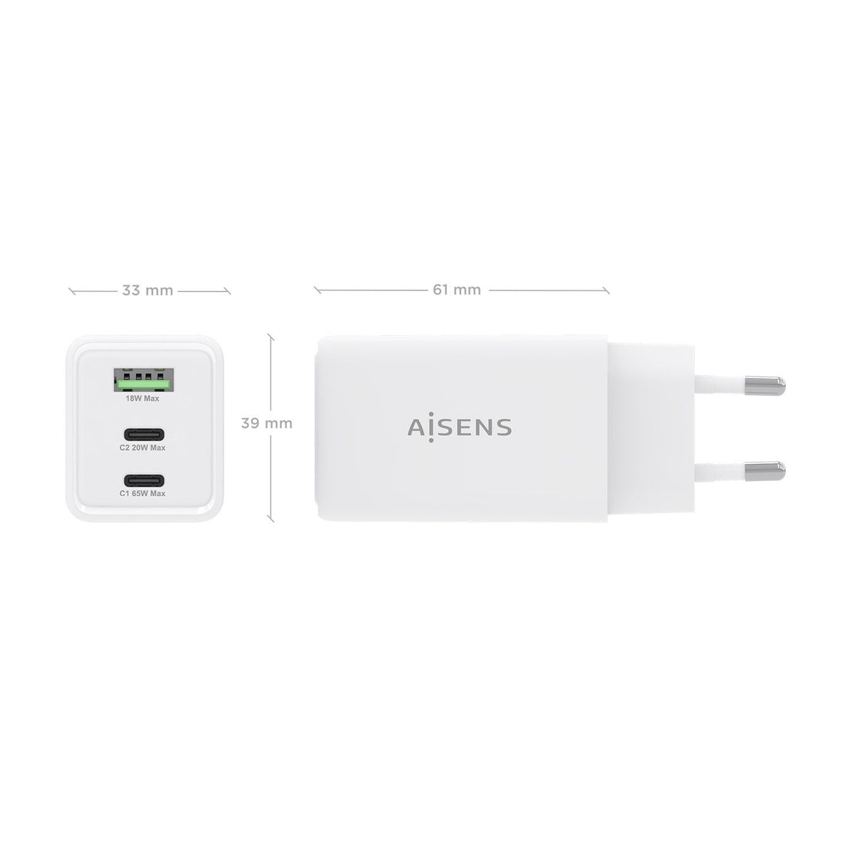 Cargador AISENS 65W 2xUSB-C 1xUSB-A (ASCH-65W3P072-W)