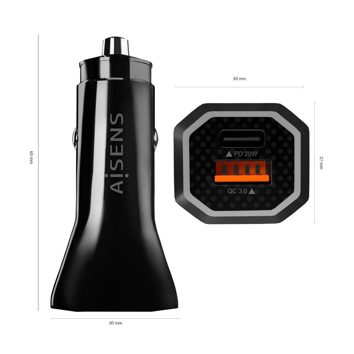 Cargador de Coche AISENS 20W USB-A/C (ASCH-CAR2PQC-BK)