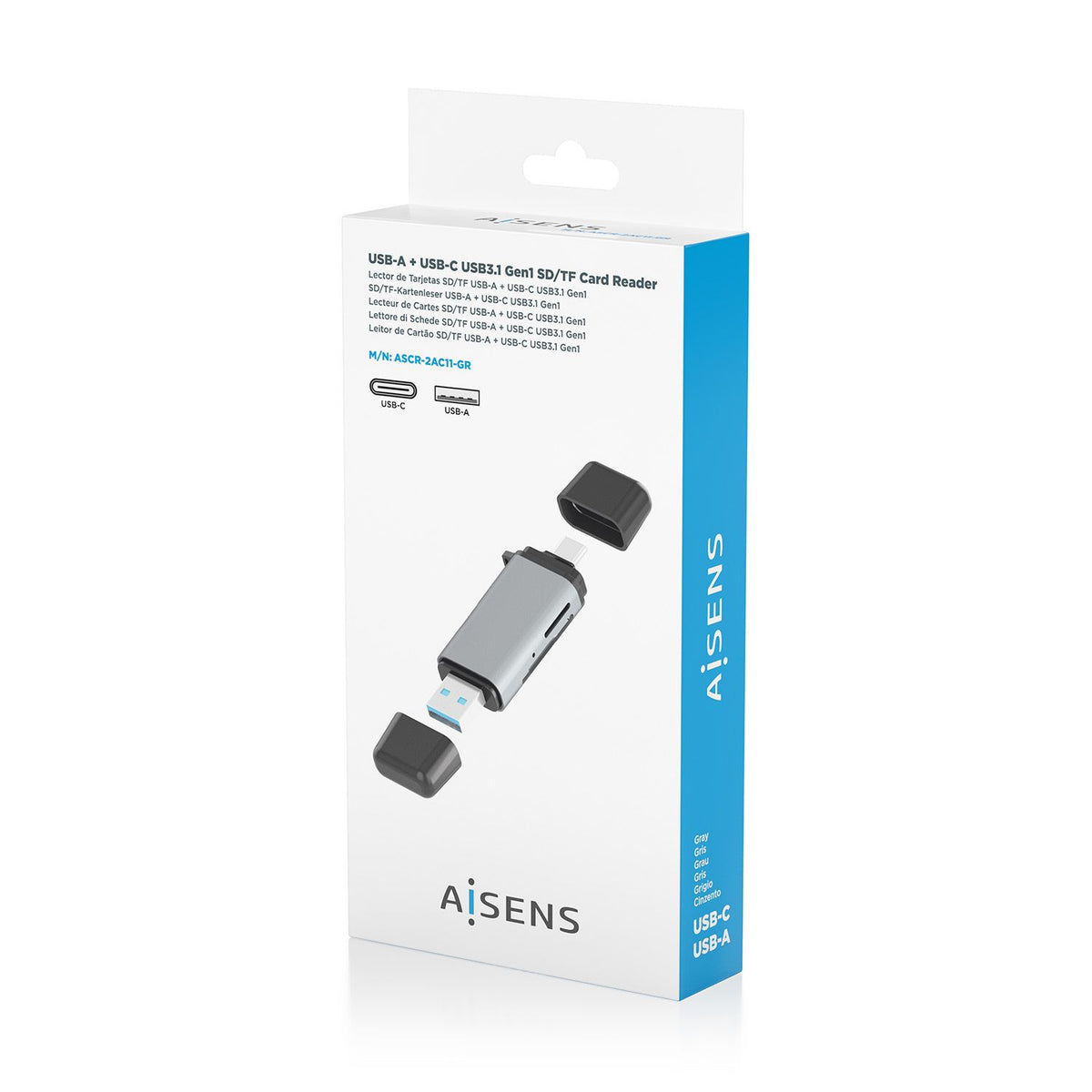 Lector Tarjetas AISENS USB-A/C 3.0 Gris (ASCR-2AC11-GR)