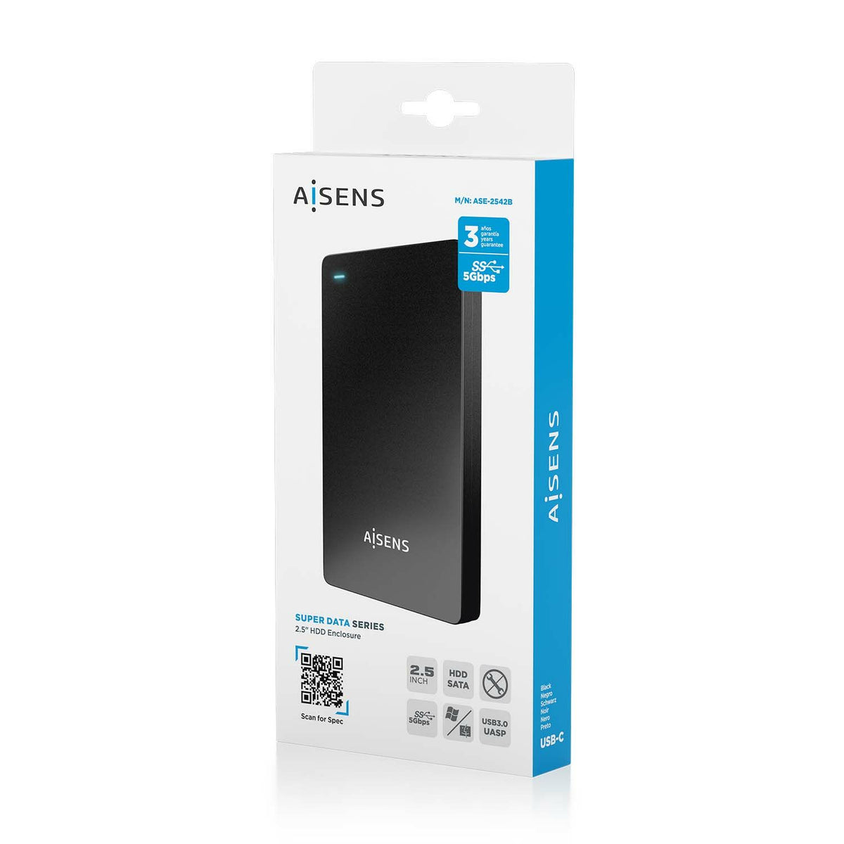 Caja Externa AISENS 2.5" SATA USB-C Negra (ASE-2542B)