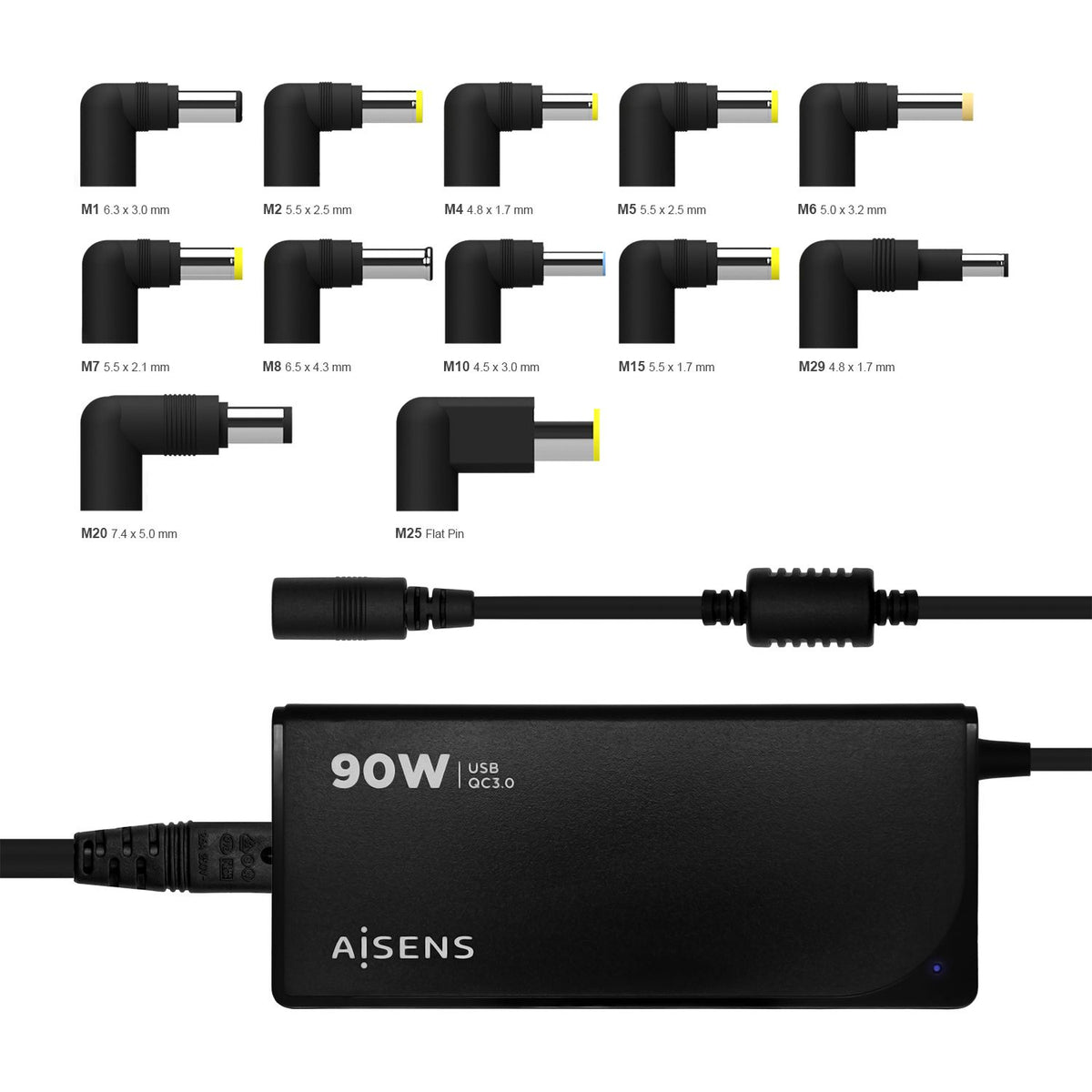 Cargador AISENS 90W 12 DC USB-A Negro (ASLC-90WAUTO-BK)