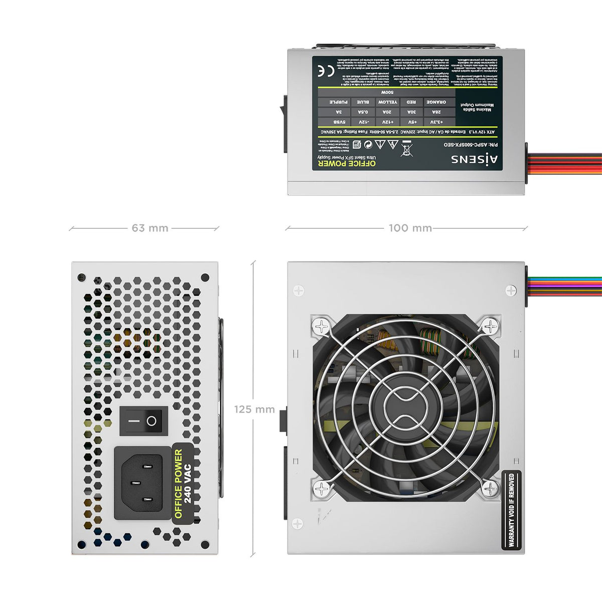 Fuente AISENS ATX 500W SFX 8cm Plata (ASPC-500SFX-SEO)