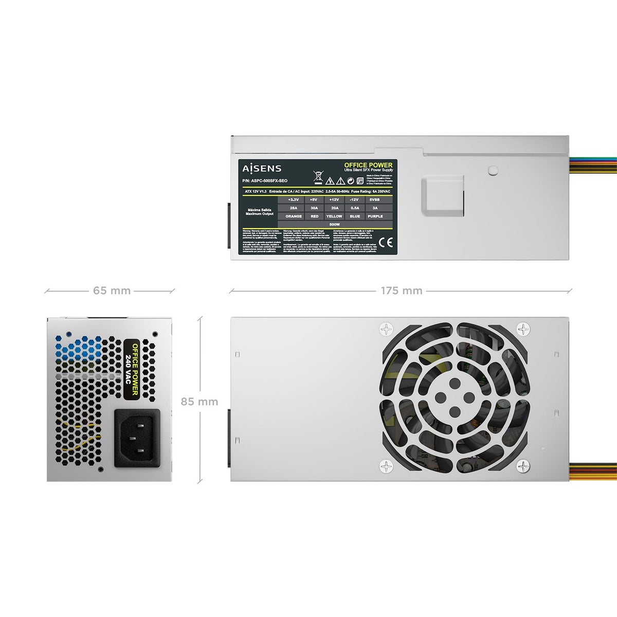 Fuente AISENS ATX 500W TFX 8cm Plata (ASPC-500TFX-SEO)