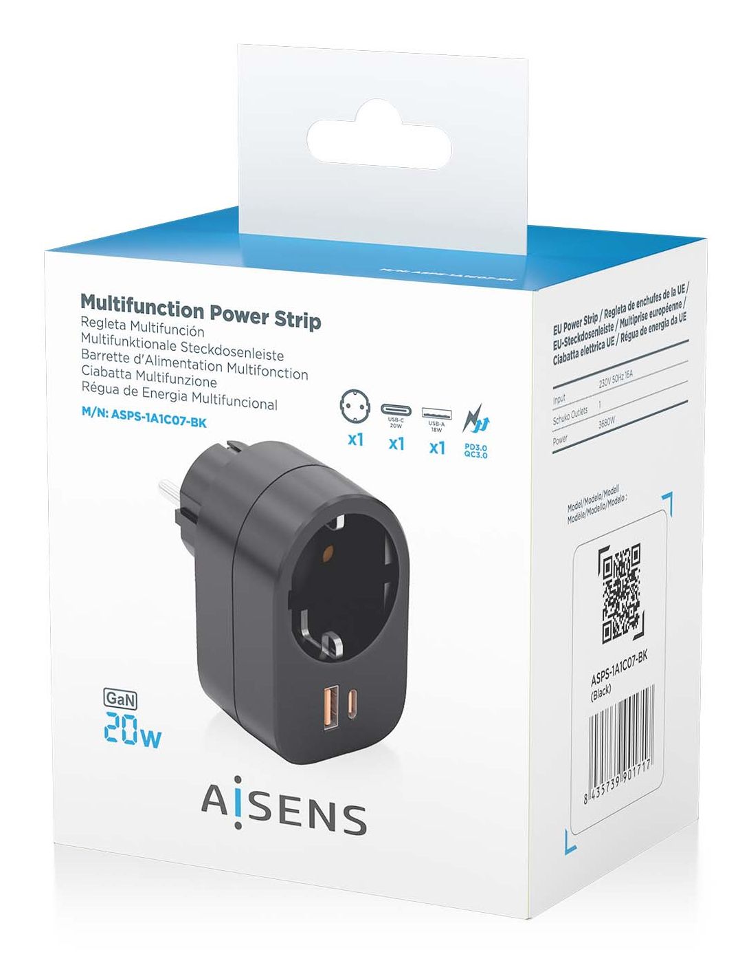Enchufe AISENS 1Toma 1Usb-C 1Usb-A (ASPS-1A1C07-BK)