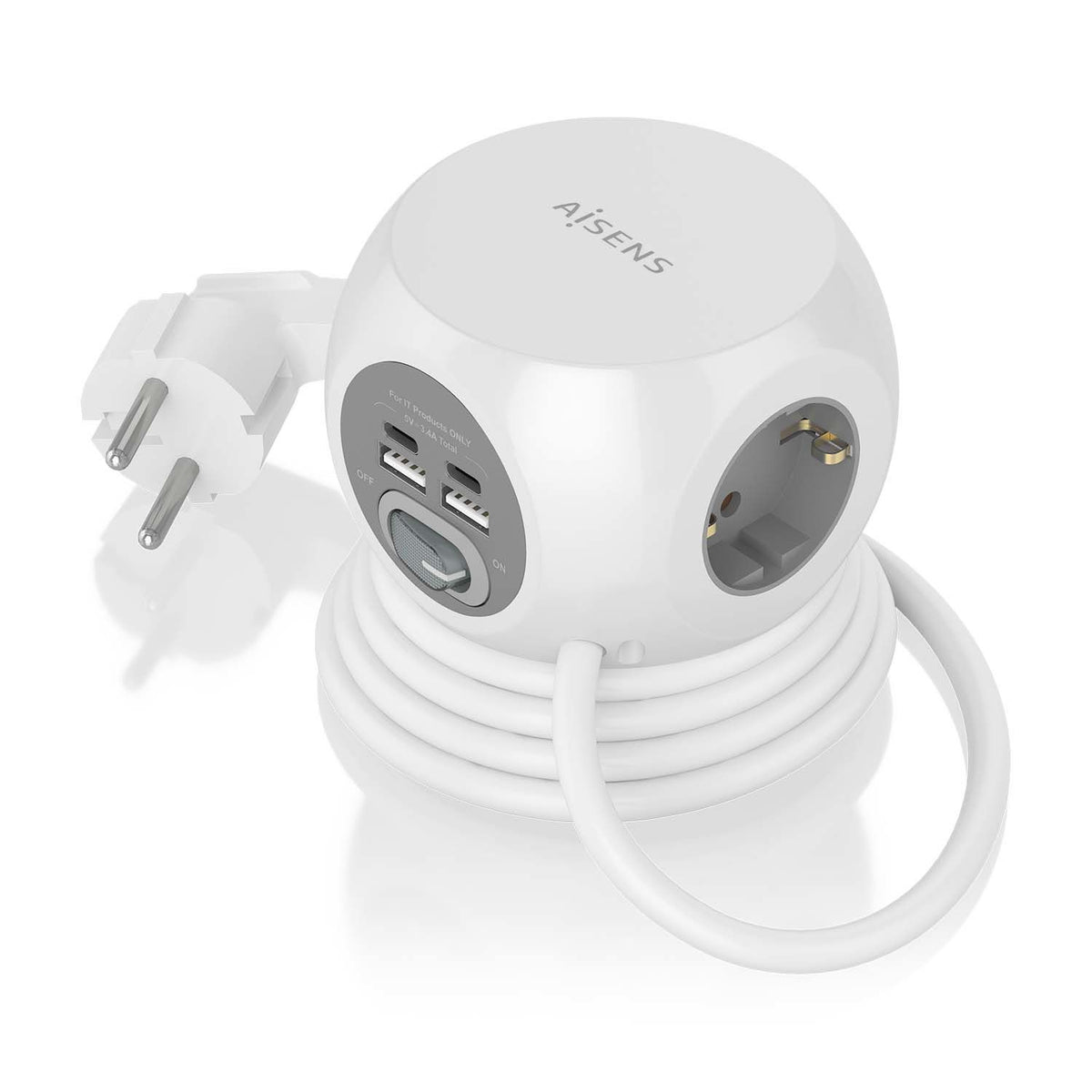 Regleta AISENS 3Schuko 4USB Interruptor (ASPS-2A2C04-W)