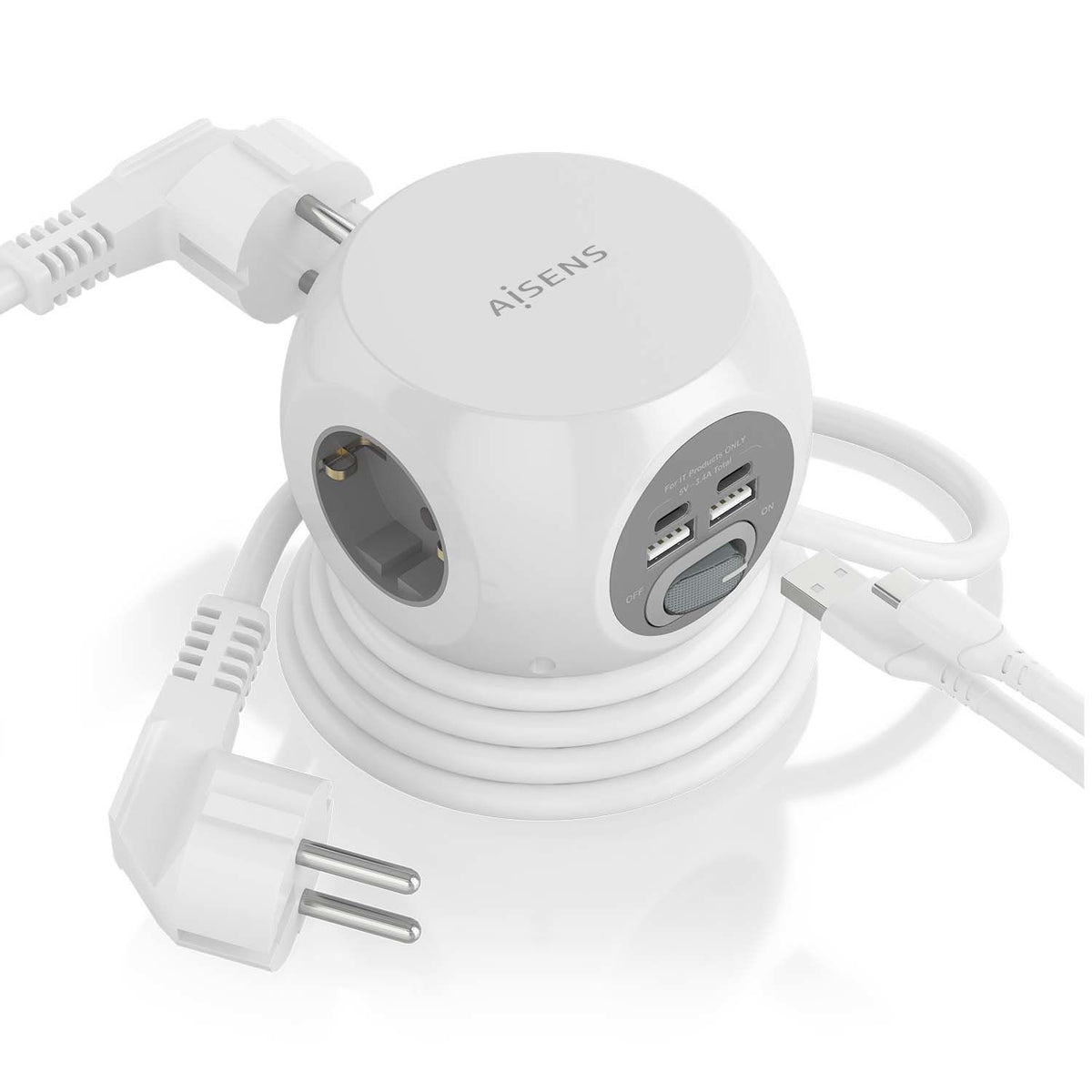 Regleta AISENS 3Schuko 4USB Interruptor (ASPS-2A2C04-W)