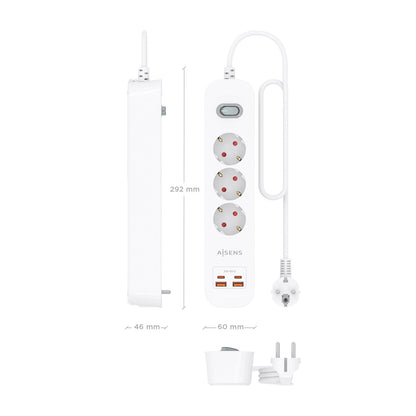 Regleta Aisens 3Tomas 2Usb-C 2Usb-A (ASPS-2A2C10-W)