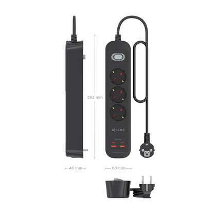 Regleta Aisens 3Tomas 2Usb-C 2Usb-A (ASPS-2A2C11-BK)