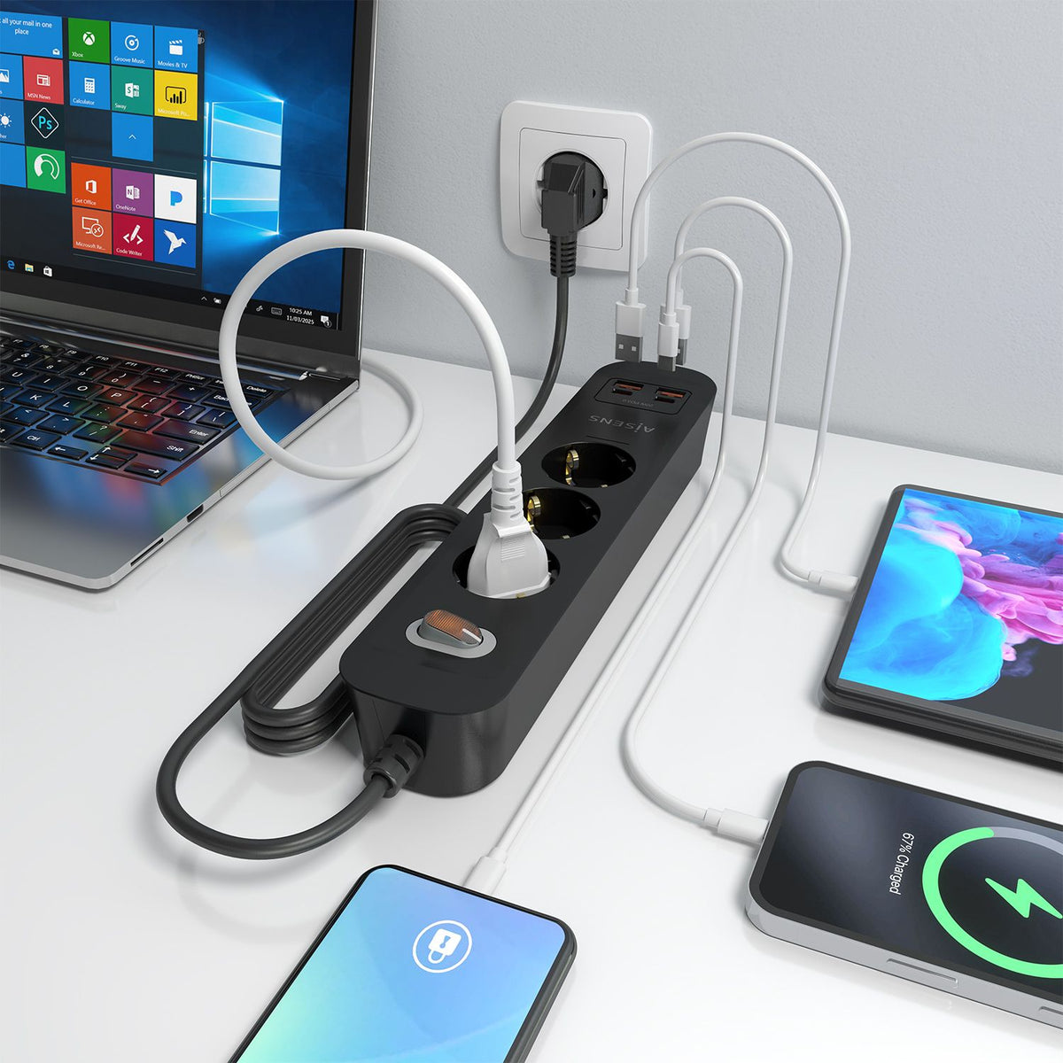 Regleta Aisens 3Tomas 2Usb-C 2Usb-A (ASPS-2A2C11-BK)