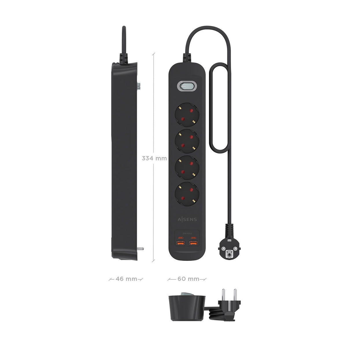 Regleta Aisens 4Tomas 2Usb-C 2Usb-A (ASPS-2A2C13-BK)
