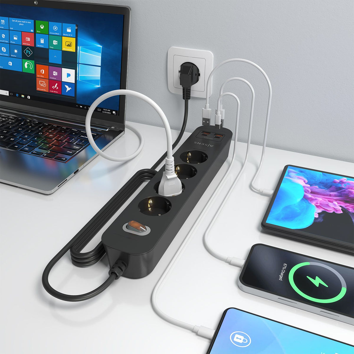 Regleta Aisens 4Tomas 2Usb-C 2Usb-A (ASPS-2A2C13-BK)
