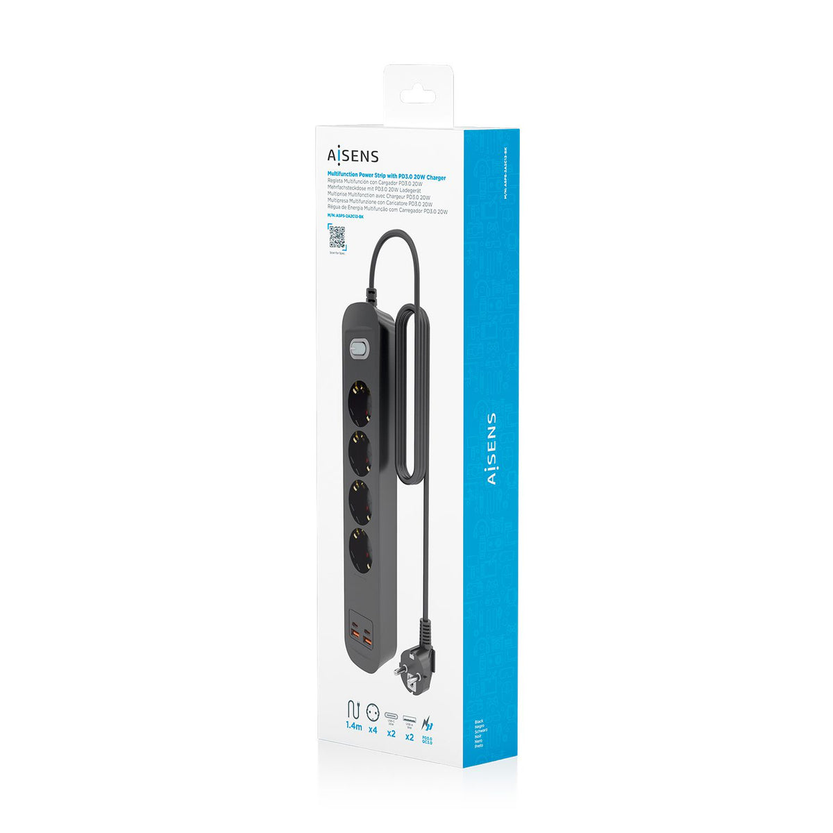Regleta Aisens 4Tomas 2Usb-C 2Usb-A (ASPS-2A2C13-BK)