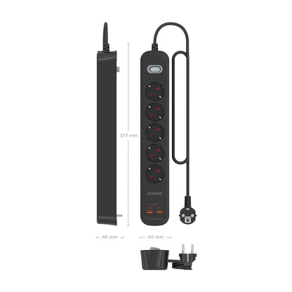 Regleta Aisens 5Tomas 2Usb-C 2Usb-A (ASPS-2A2C15-BK)