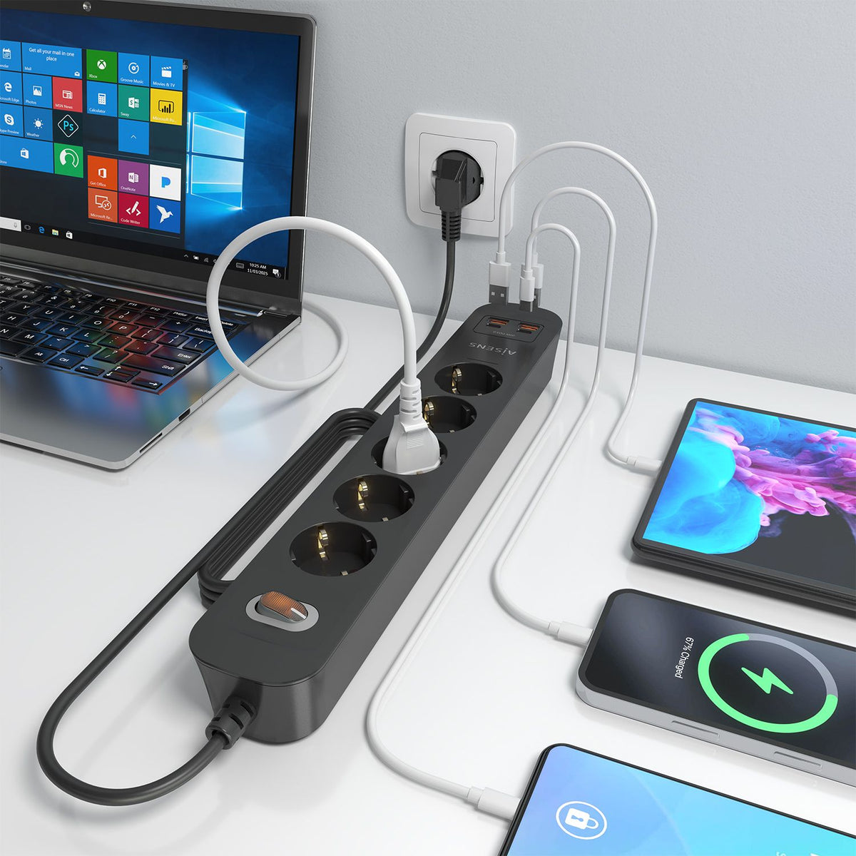 Regleta Aisens 5Tomas 2Usb-C 2Usb-A (ASPS-2A2C15-BK)