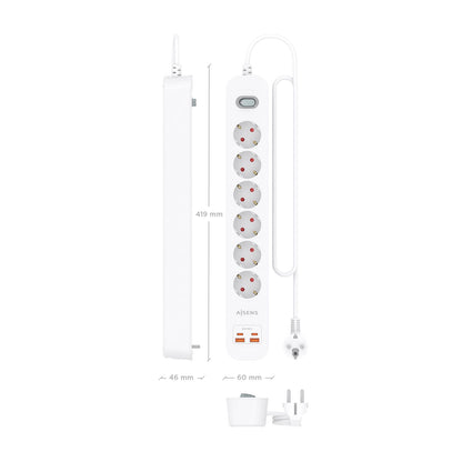 Regleta Aisens 6Tomas 2Usb-C 2Usb-A (ASPS-2A2C16-W)