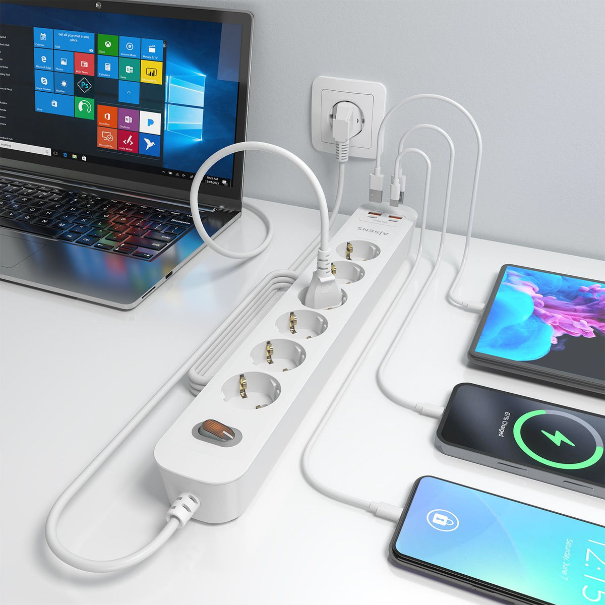 Regleta Aisens 6Tomas 2Usb-C 2Usb-A (ASPS-2A2C16-W)