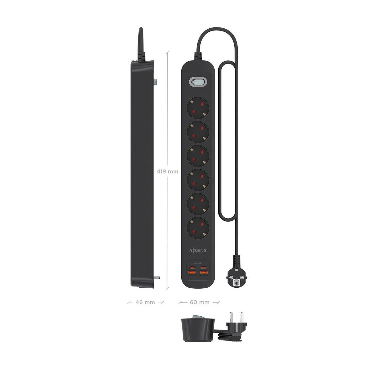 Regleta Aisens 6Tomas 2Usb-C 2usb-A (ASPS-2A2C17-BK)