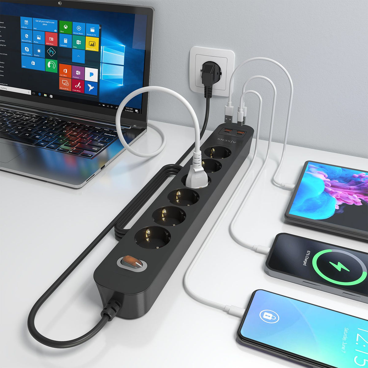 Regleta Aisens 6Tomas 2Usb-C 2usb-A (ASPS-2A2C17-BK)