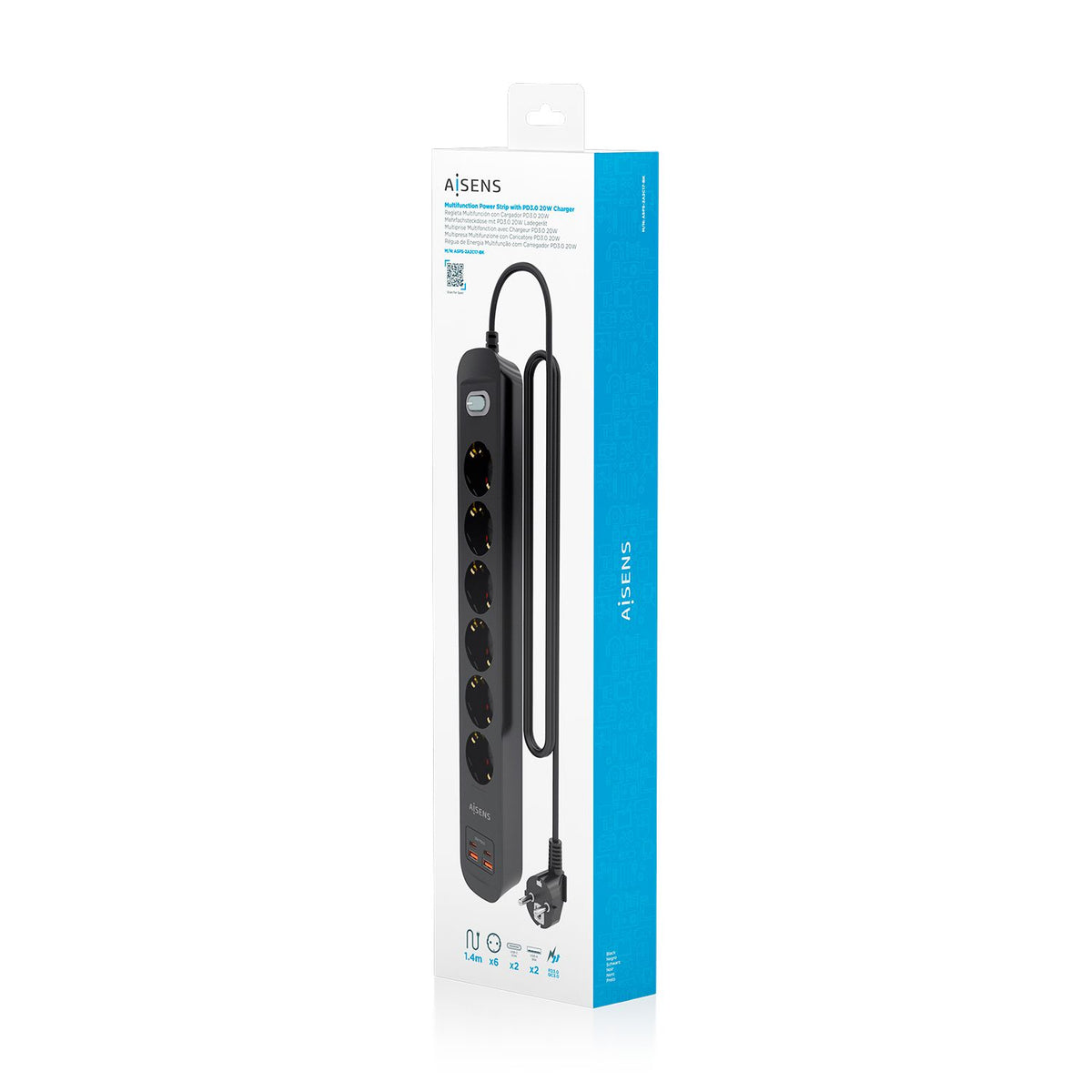 Regleta Aisens 6Tomas 2Usb-C 2usb-A (ASPS-2A2C17-BK)