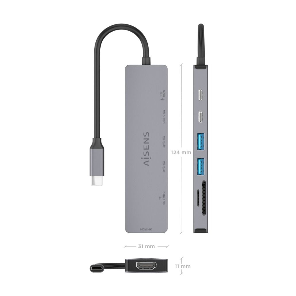 Docking AISENS USB-C a USB-A/C/HDMI