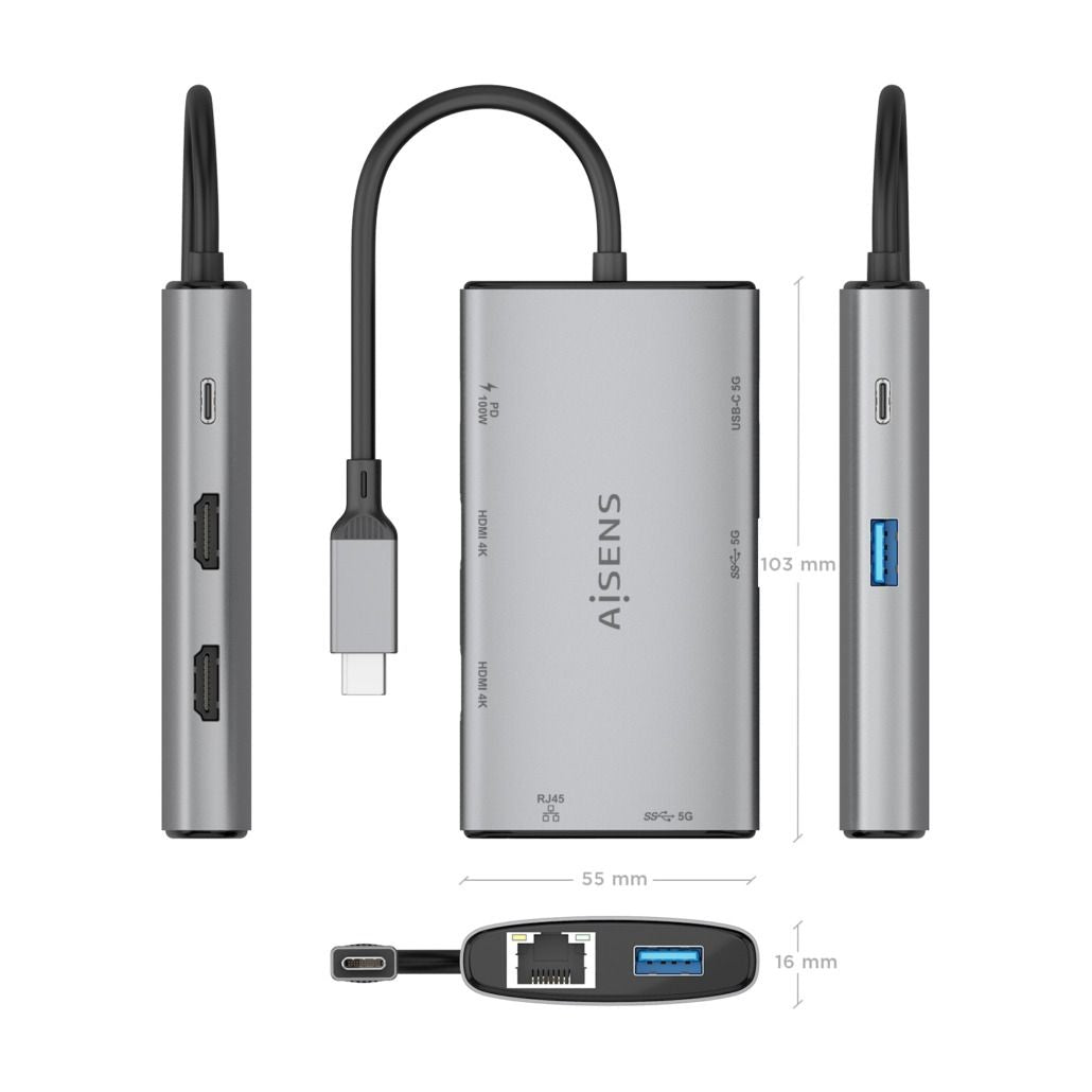 Docking AISENS USB-C a USB/HDMI/RJ45