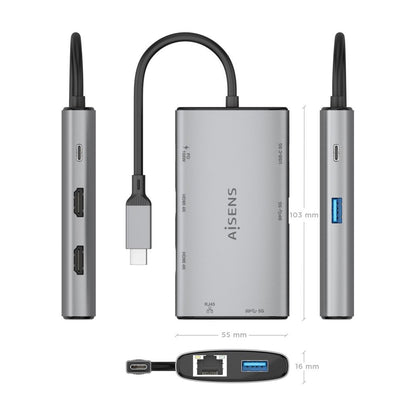 Docking AISENS USB-C a USB/HDMI/RJ45