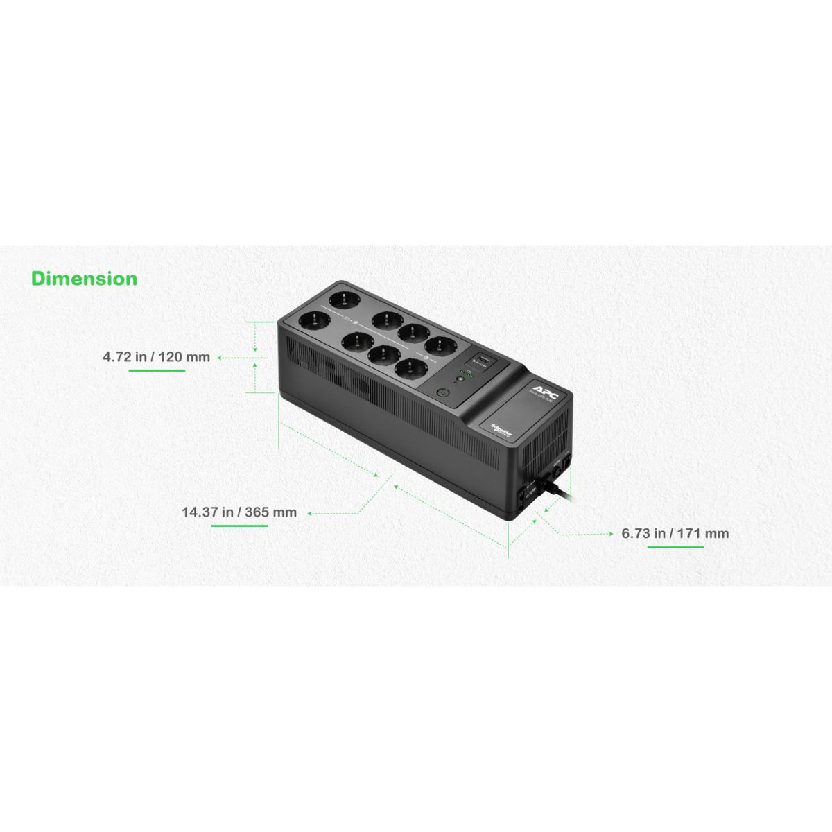 S.A.I. APC 500VA 300W 8xSchuko USB Negra (BE500G2-GR)