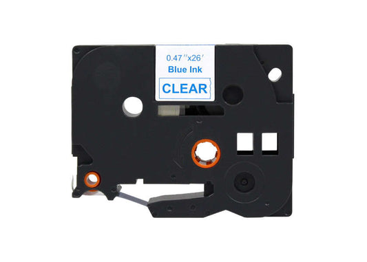 Brother TZe133 Generic Laminated Label Tape - Blue Text on Transparent Background - Width 12mm x 8 meters