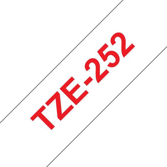 Brother TZe252 Generic Laminated Label Tape - Red Text on White Background - Width 24mm x 8 meters