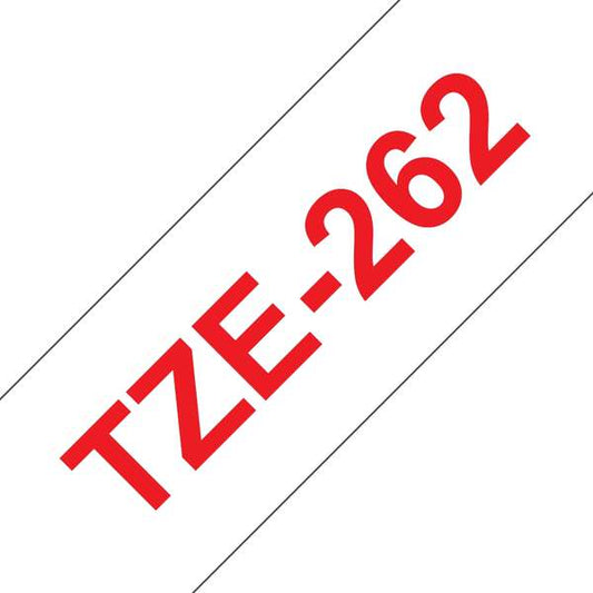 Brother TZe262 Generic Laminated Label Tape - Red Text on White Background - Width 36mm x 8 meters