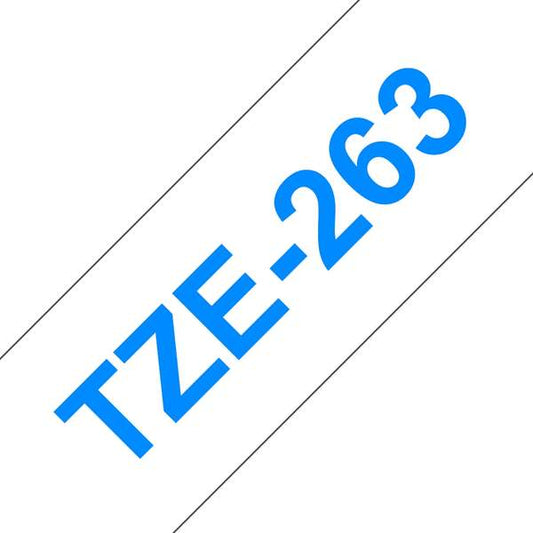 Brother TZe263 Generic Laminated Label Tape - Blue Text on White Background - Width 36mm x 8 meters