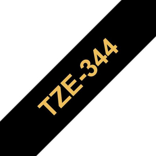 Brother TZe344 Generic Laminated Label Tape - Gold Text on Black Background - 18mm Width x 8 Meters