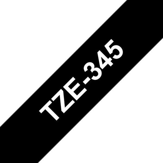 Brother TZe345 Generic Laminated Label Tape - White Text on Black Background - 18mm Width x 8 Meters
