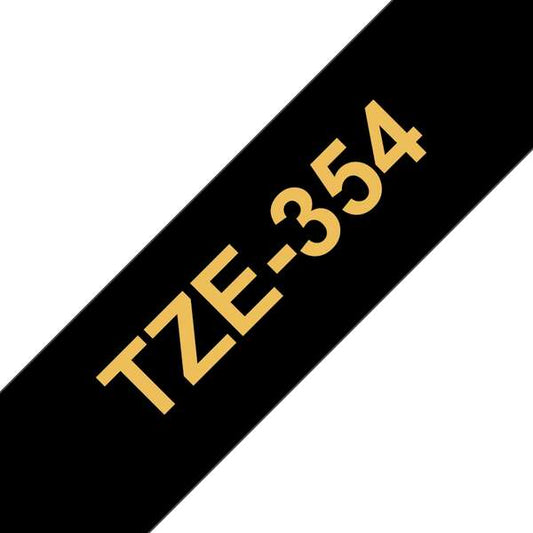 Brother TZe354 Generic Laminated Label Tape - Gold Text on Black Background - Width 24mm x 8 meters