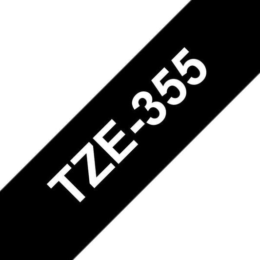 Brother TZe355 Generic Laminated Label Tape - White Text on Black Background - 24mm x 8m Width