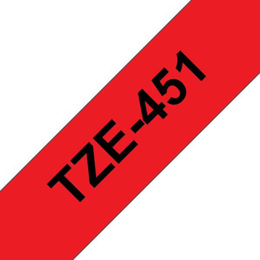 Brother TZe451 Generic Laminated Label Tape - Black Text on Red Background - Width 24mm x 8 meters