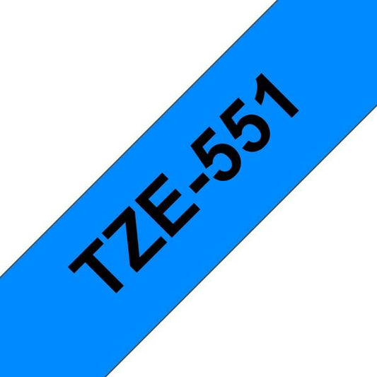 Brother TZe551 Generic Laminated Label Tape - Black Text on Blue Background - Width 24mm x 8 meters