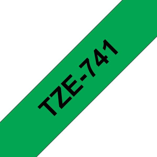 Brother TZe741 Generic Laminated Label Tape - Black Text on Green Background - 18mm Width x 8 Meters
