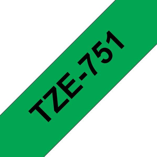 Brother TZe751 Generic Laminated Label Tape - Black Text on Green Background - 24mm x 8m Width