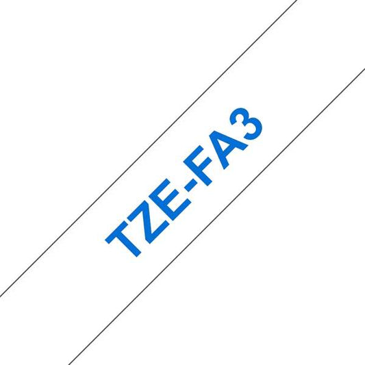 Brother TZeFA3 Generic Textile Label Tape - Blue Text on White Background - Width 12mm x 3 meters
