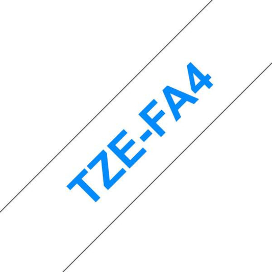 Brother TZeFA4 Generic Textile Label Tape - Blue Text on White Background - Width 18mm x 3 meters