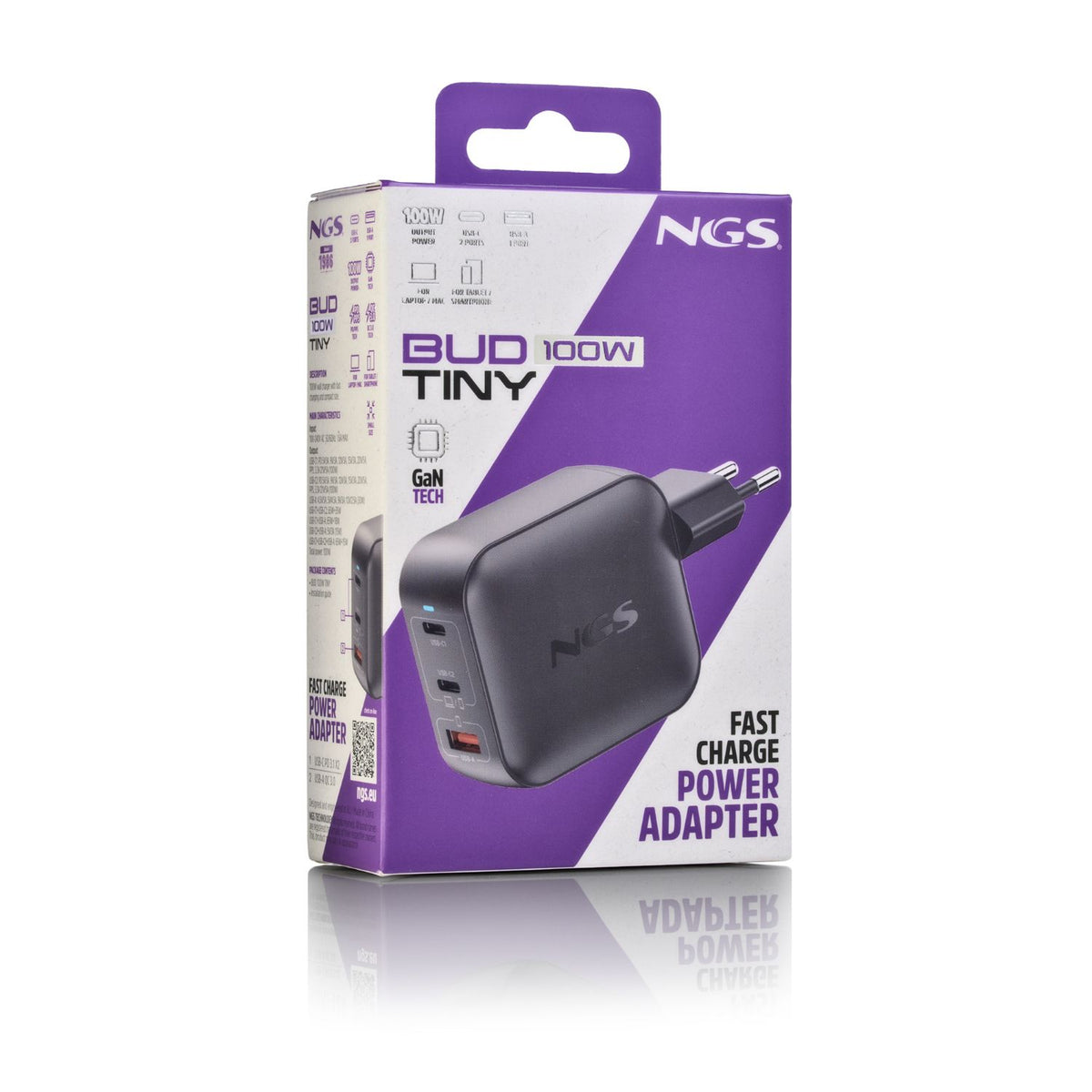 Cargador NGS 2xUSB-C 1xUSB-A 100W Negro (BUD100WTINY)