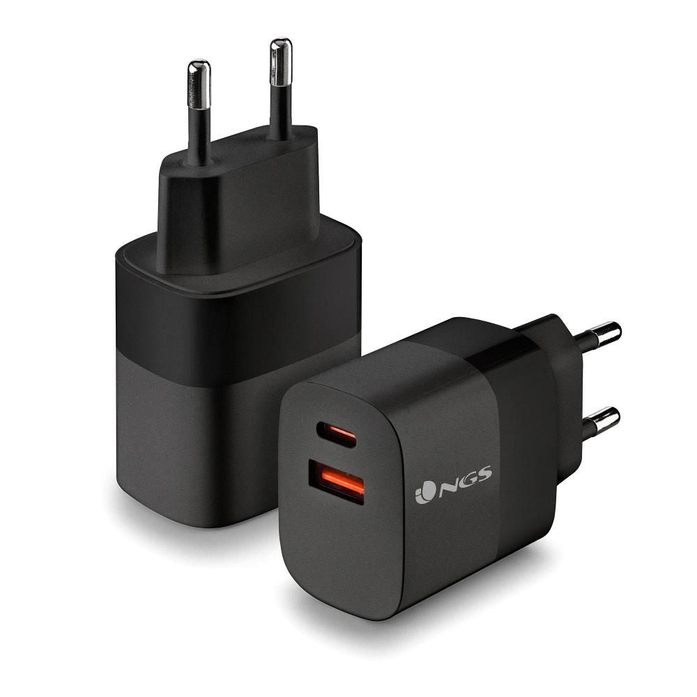 Cargador Pared NGS 1xUSB-C 1xUSB-A 33W Negro (BUD33W)