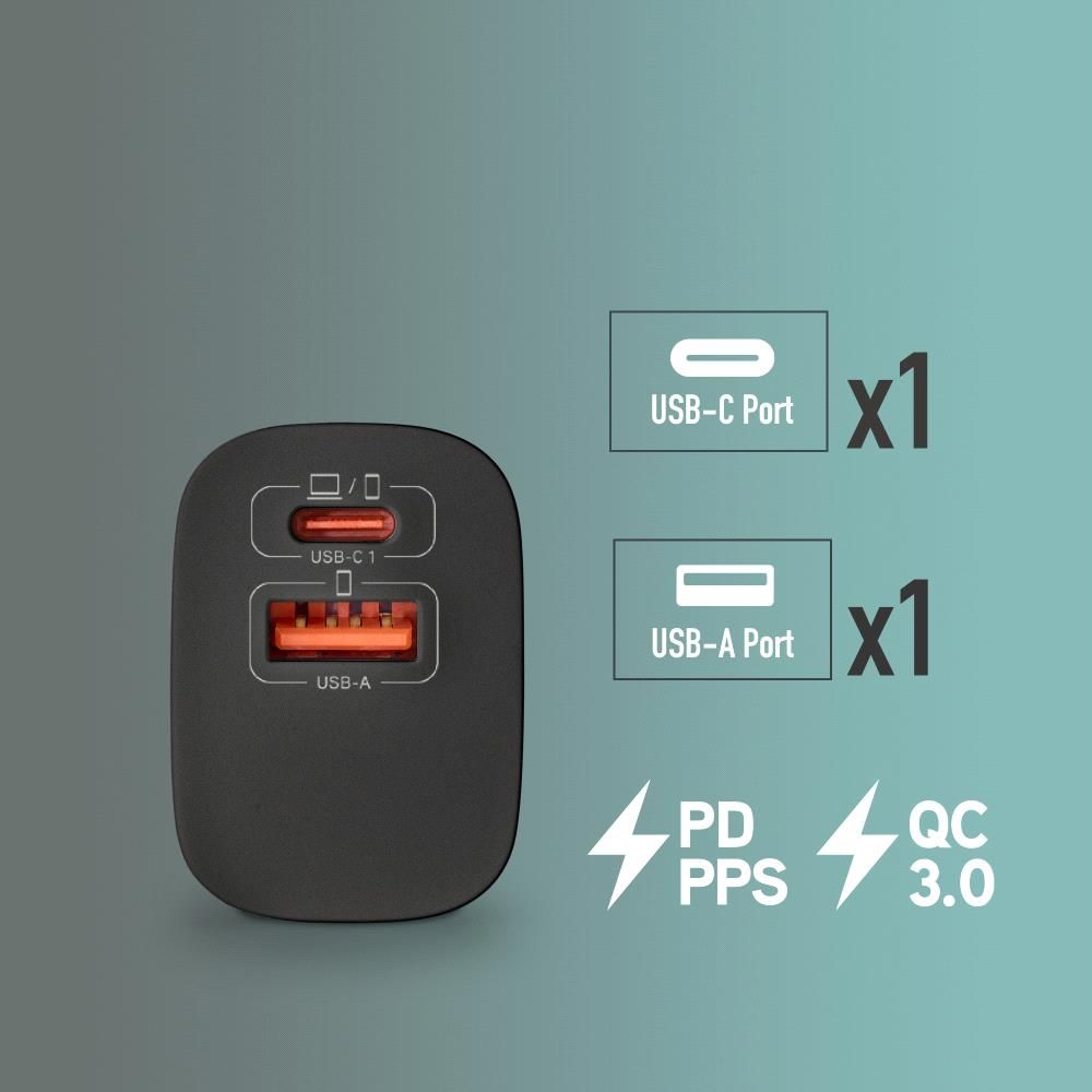 Cargador Pared NGS 1xUSB-C 1xUSB-A 33W Negro (BUD33W)