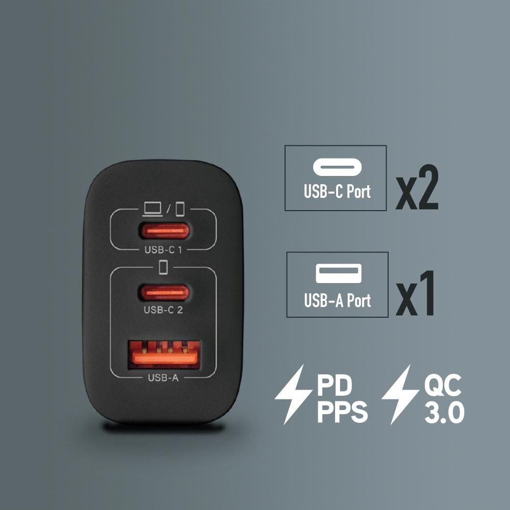 Cargador Pared NGS 2xUSB-C 1xUSB-A 65W Negro (BUD65W)
