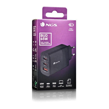 Cargador Pared NGS 2xUSB-C 1xUSB-A 65W Negro (BUD65W)