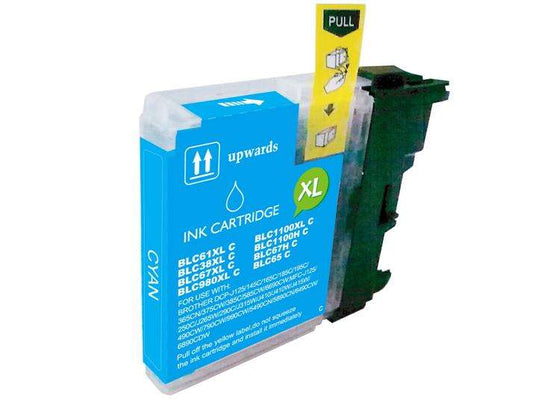 BULK - Brother LC980XL/LC1100XL/LC985XL Cyan Generic Ink Cartridge - Replaces LC980C/LC1100C/LC985C