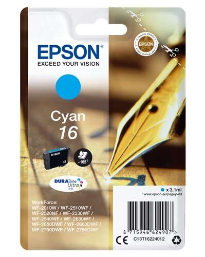 Epson T1622 Cyan Cartucho de Tinta Original - C13T16224012. 165 Paginas